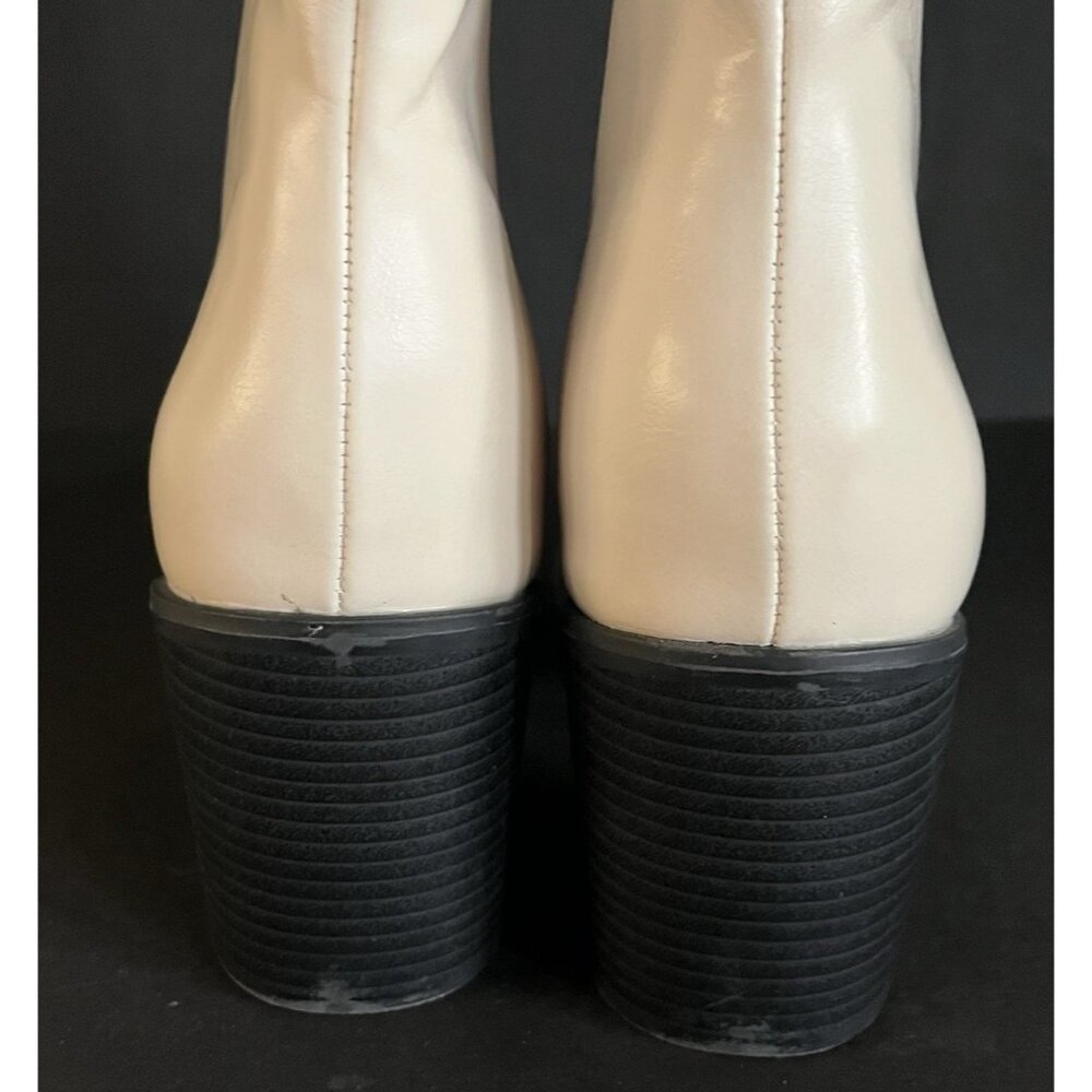 Wide Calf Boot Coconut Cream Size 9.5 Pleather Fashion Boots Side Zip 3" Block - Picture 5 of 12